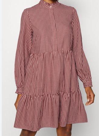 Marc O`Polo Kleid Stehkragen bordeaux kariert S/M Baumwolle